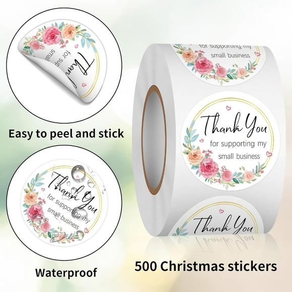 1.5" Floral Roses 🌹💐Thank You For Supporting My Small Business Stickers🌹💐 - Picture 2 of 6